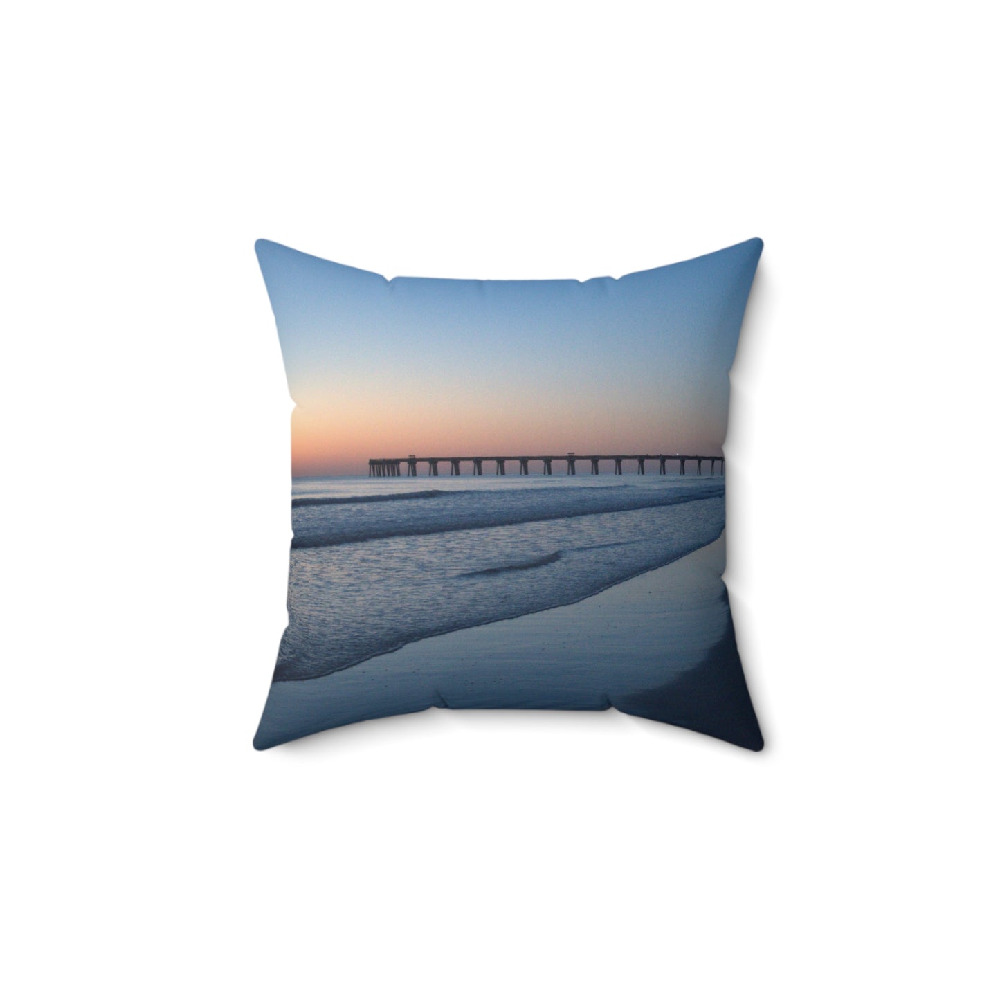 Spun Polyester Square Pillow -Blue hour at the pier