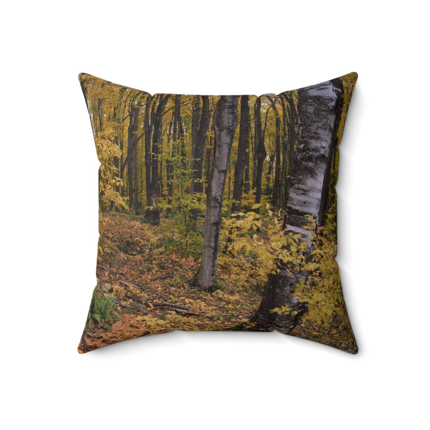 Spun Polyester Square Pillow Fall walk in the woods