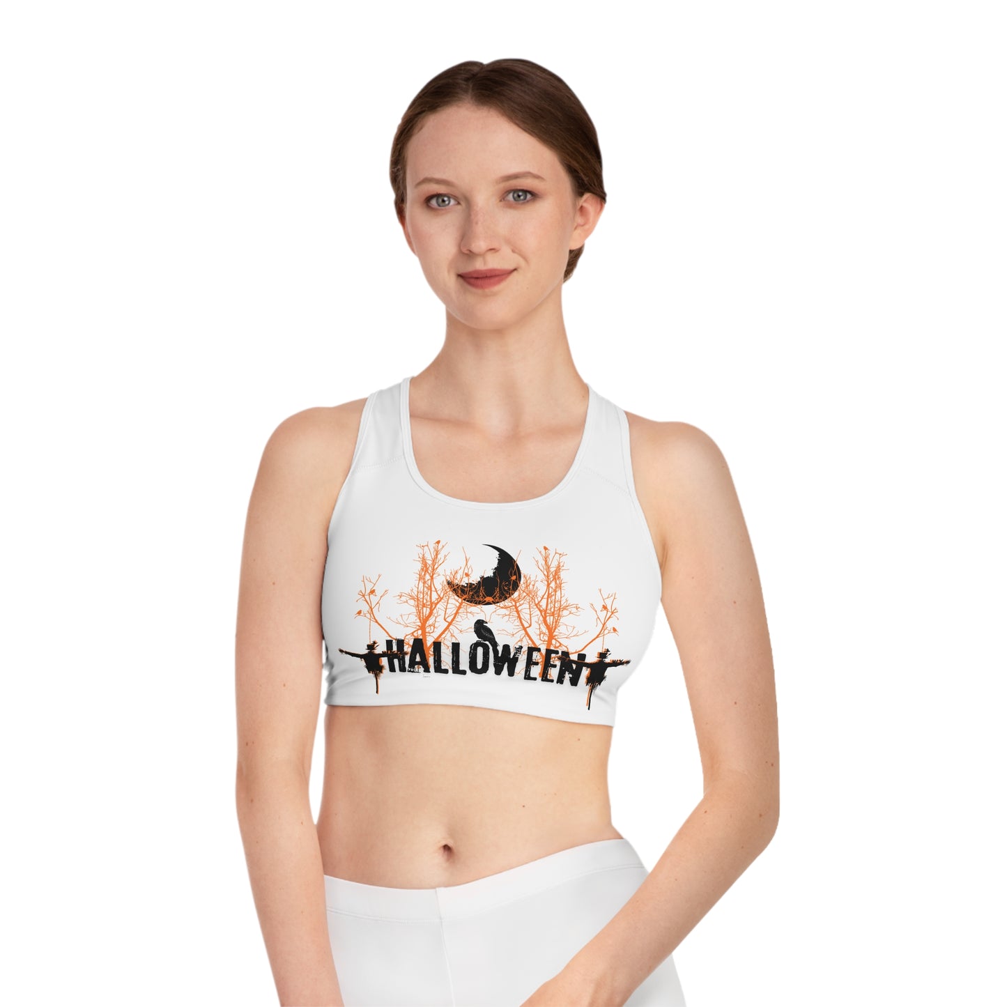 Scarecrow Chic Halloween Sports Bra – Spooky Meets Sporty