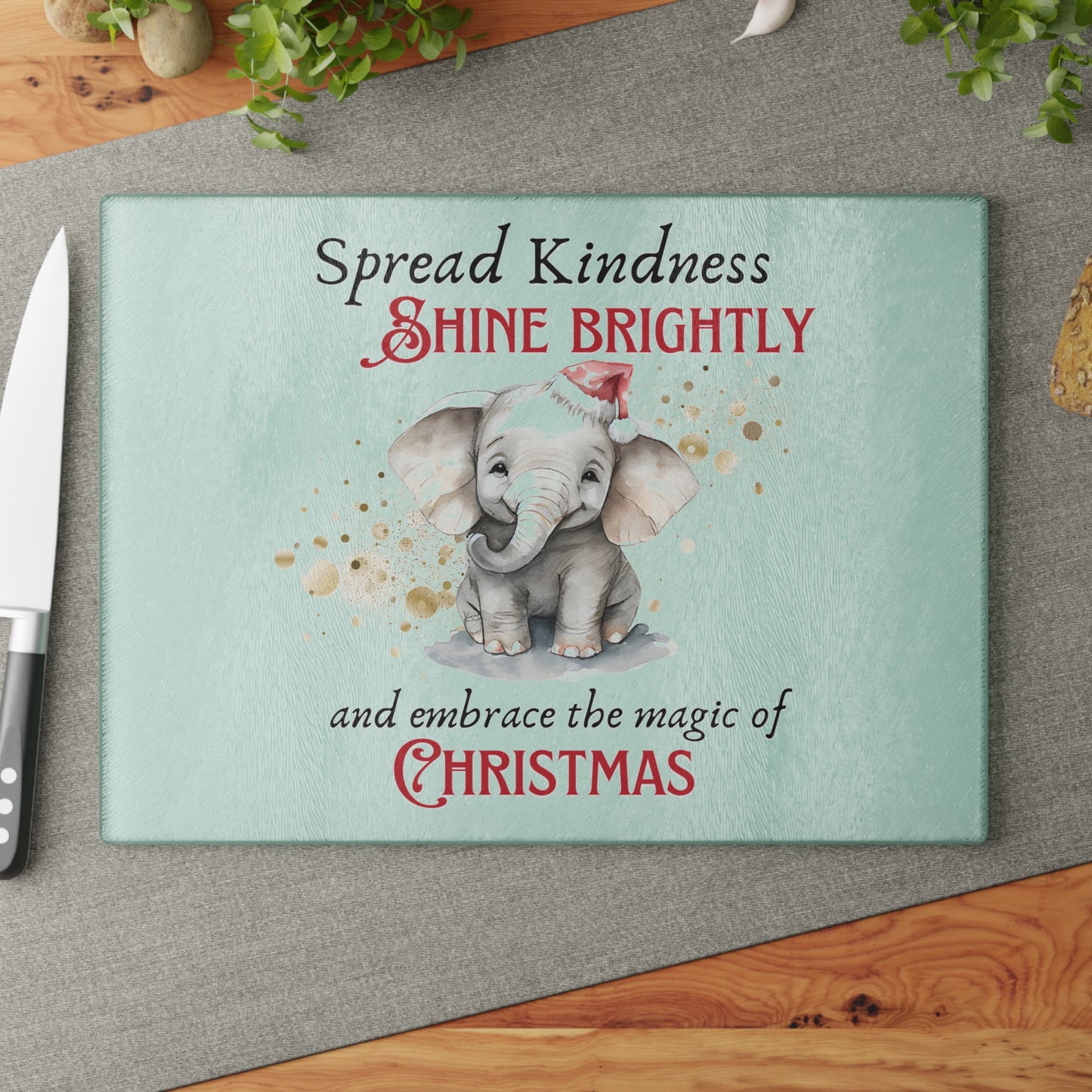 Glass Cutting Board - Magic of Christmas Baby Elephant