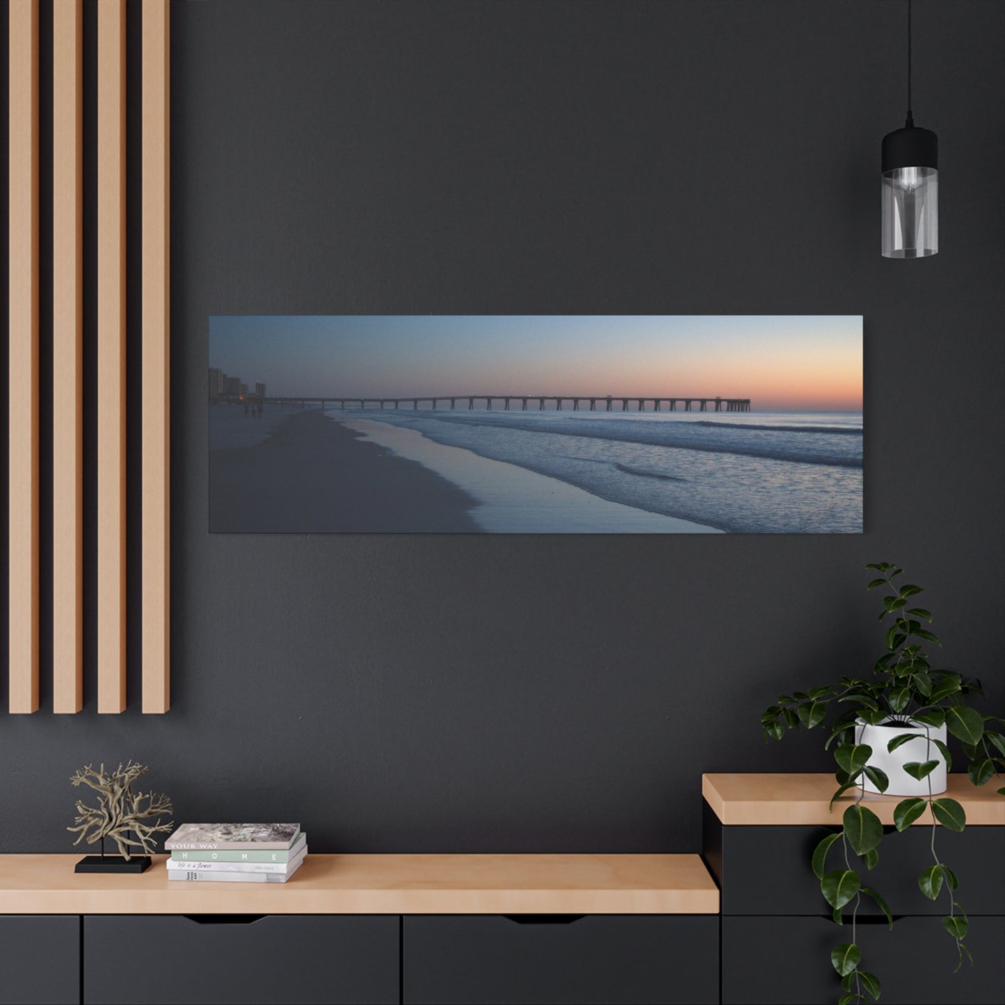 Blue hour at the pier 60" X 20" Matte Canvas, Stretched, 1.25"