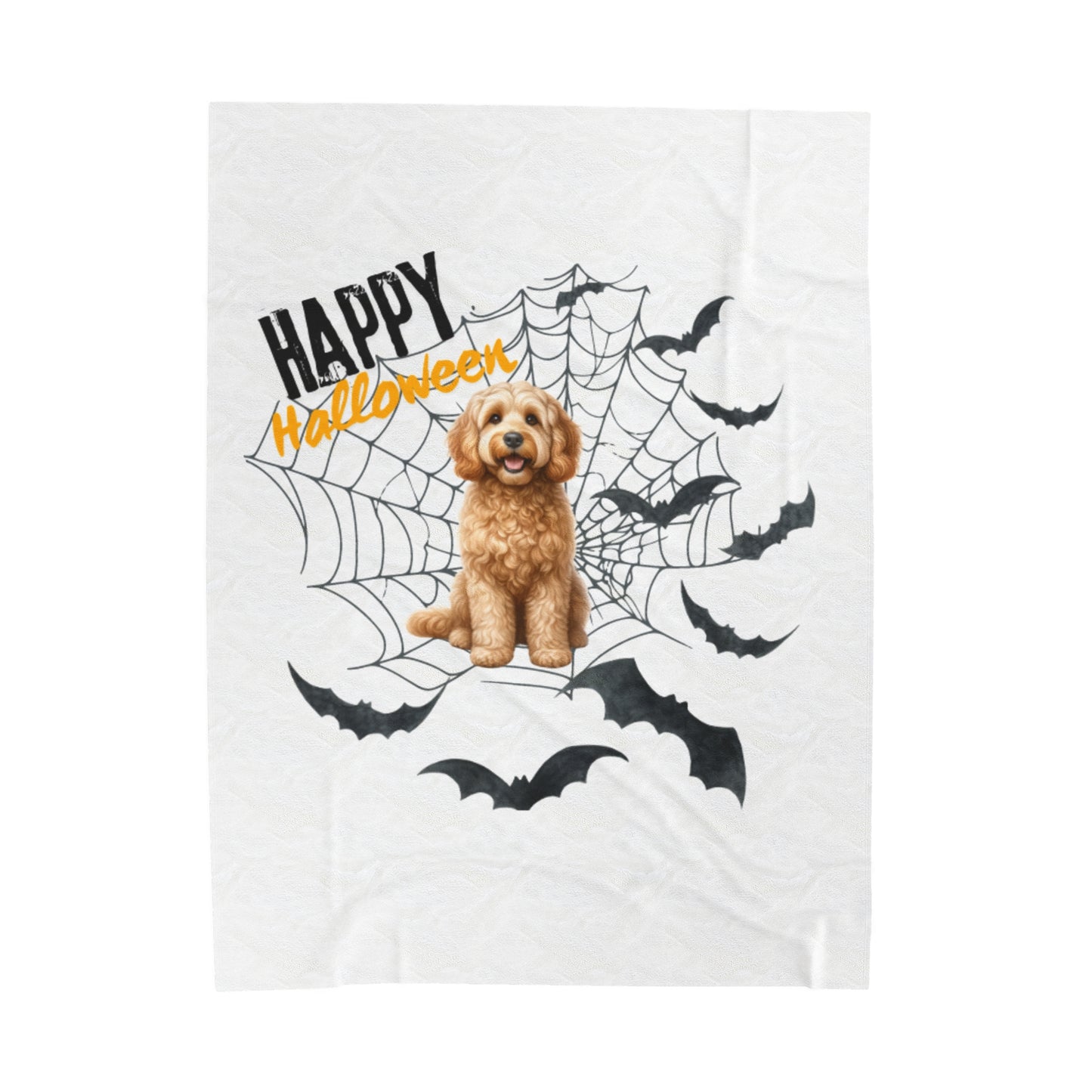 Velveteen Plush Blanket - Labradoodle Halloween