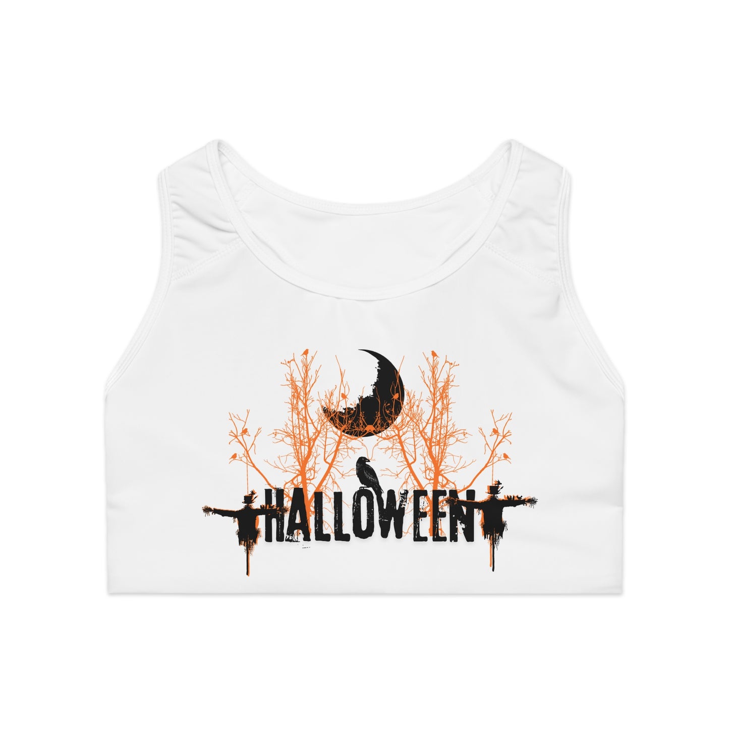 Scarecrow Chic Halloween Sports Bra – Spooky Meets Sporty
