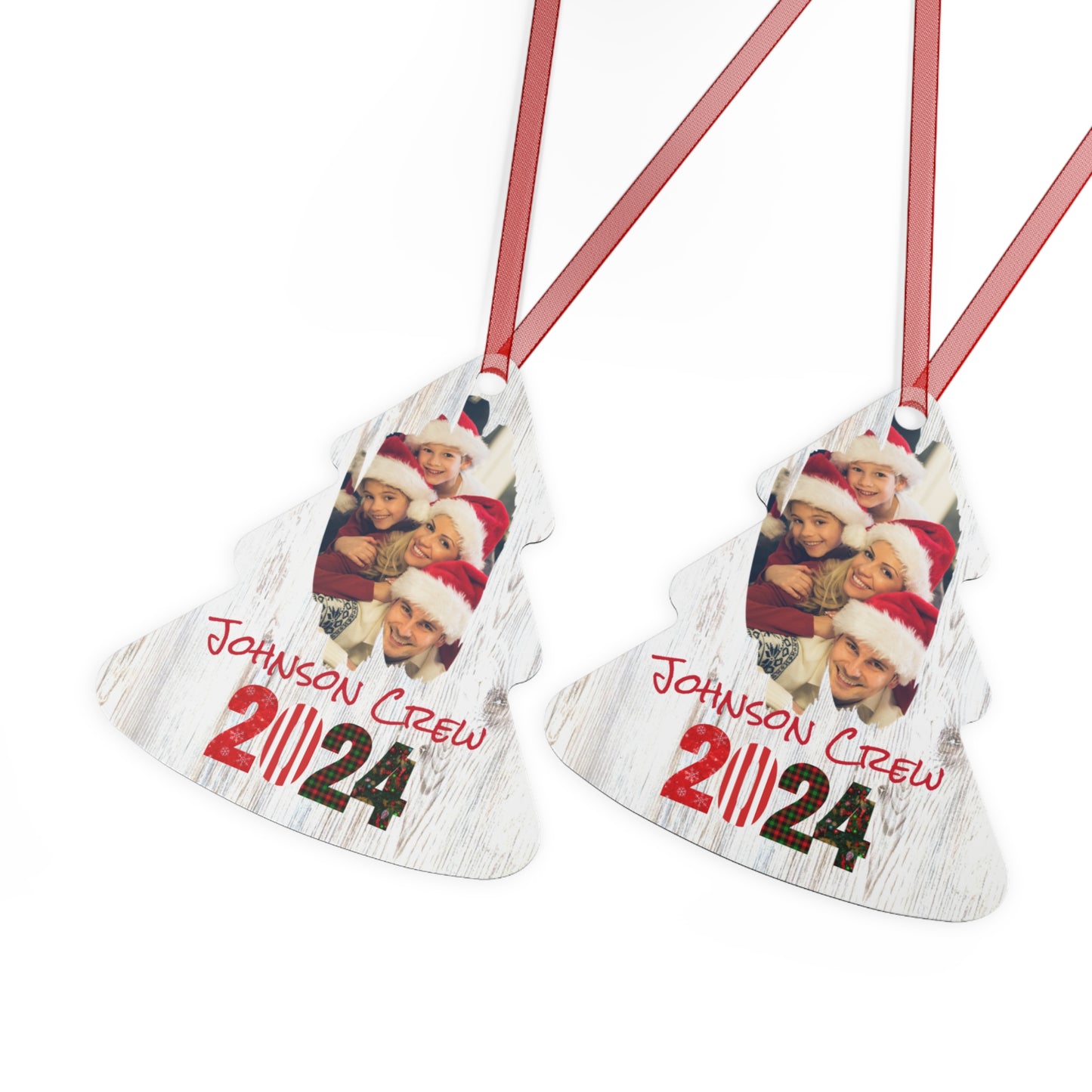 Metal Ornaments - Tree Shape - Family Crew with photo 2024