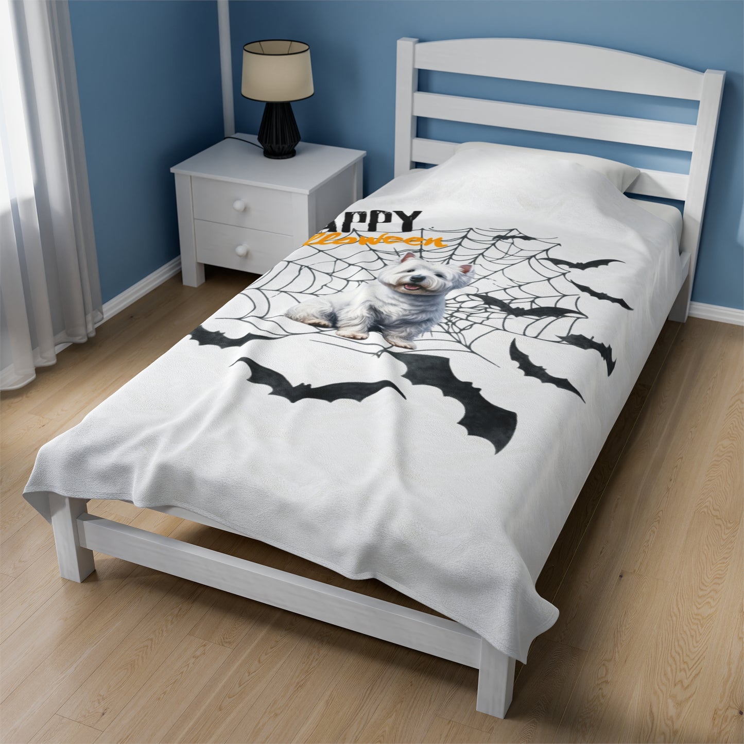 Velveteen Plush Blanket - White Terrier Halloween