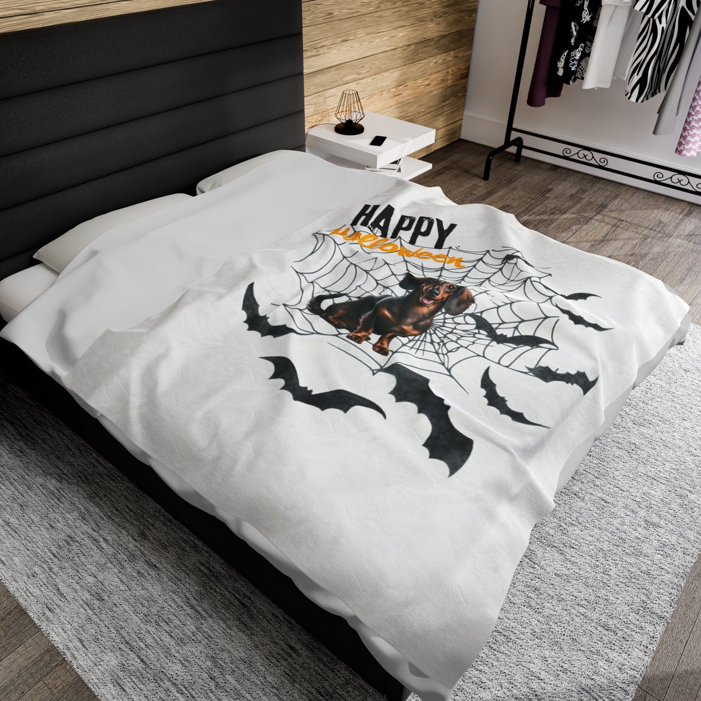 Velveteen Plush Blanket - Dachshund Halloween