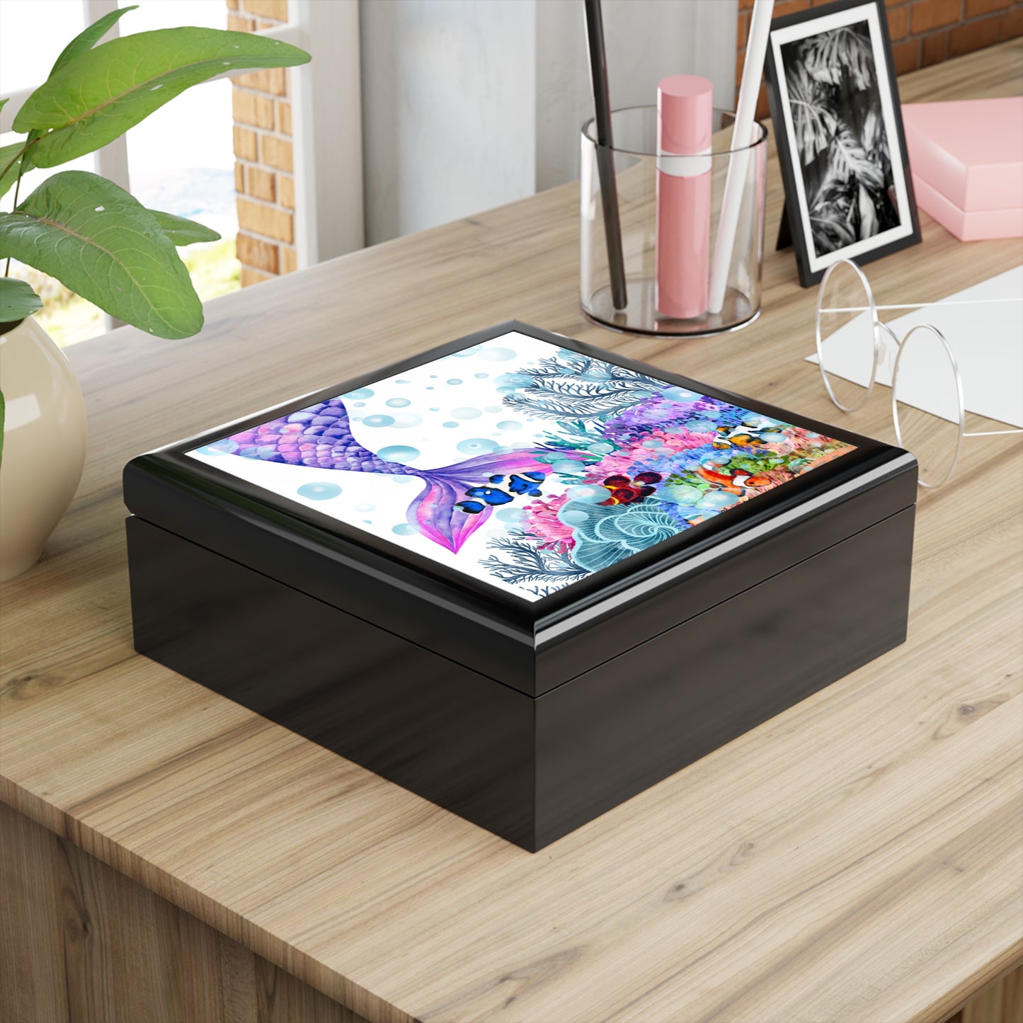 Jewelry Box – White Ceramic Mermaid Tail under the sea