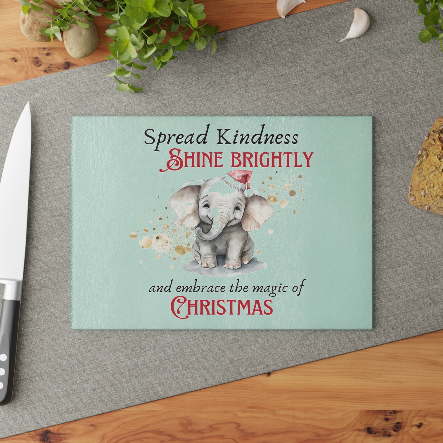 Glass Cutting Board - Elephant with the Magic of Christmas