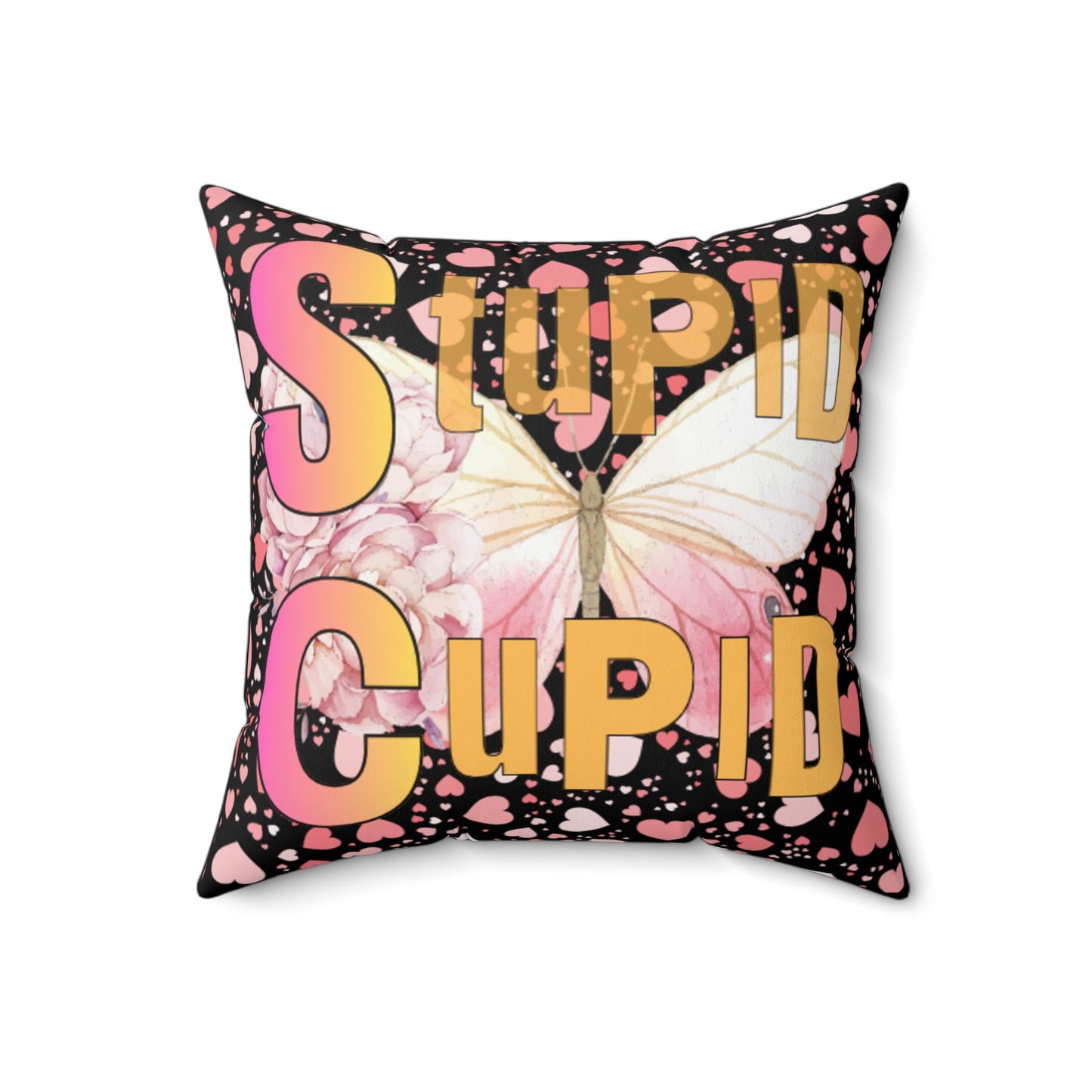Spun Polyester Square Pillow Stupid Cupid Transformation Butterfly