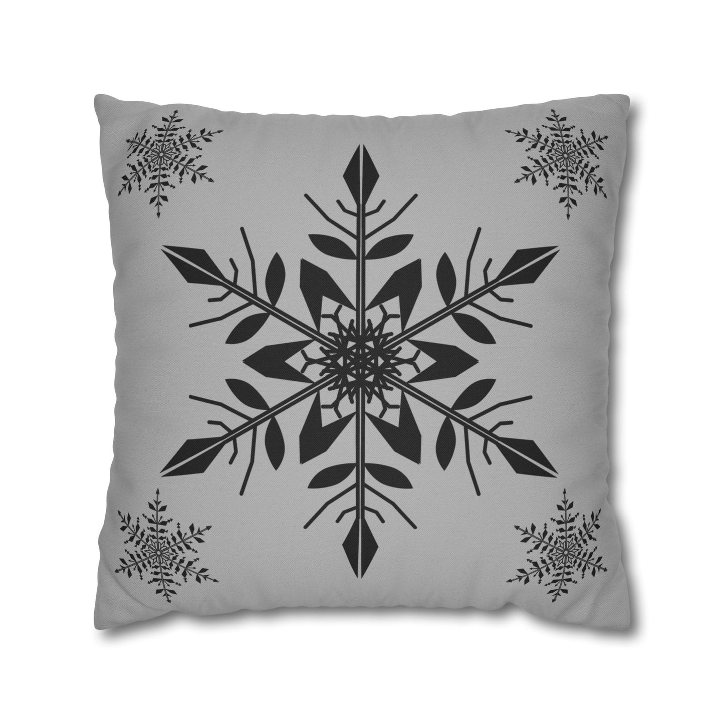 Spun Polyester Square Pillowcase - SNOWFLAKES GREY