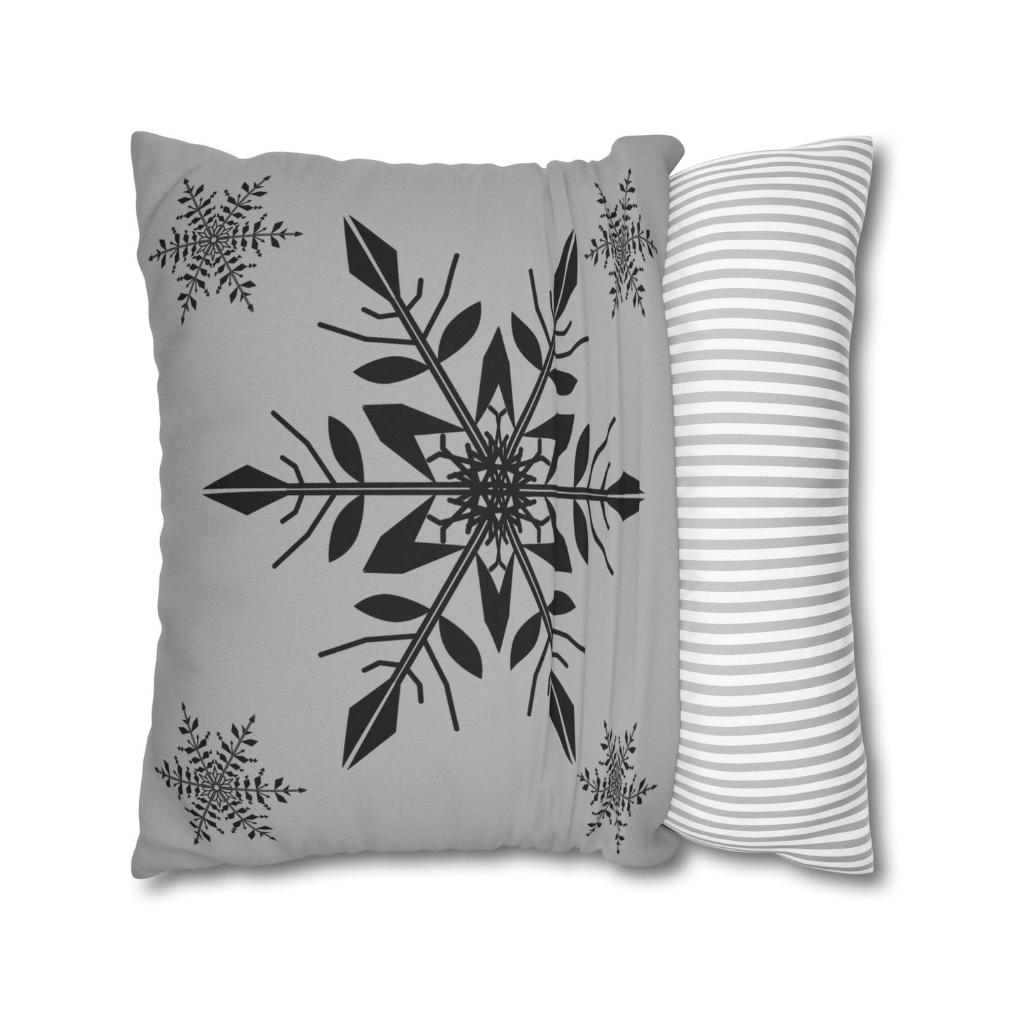 Spun Polyester Square Pillowcase - SNOWFLAKES GREY