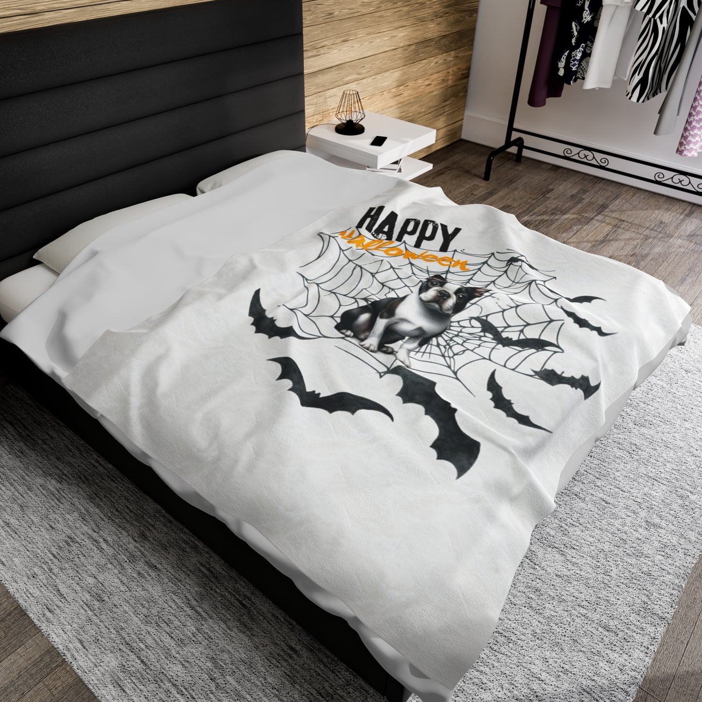 Velveteen Plush Blanket - Boston Terrier Halloween