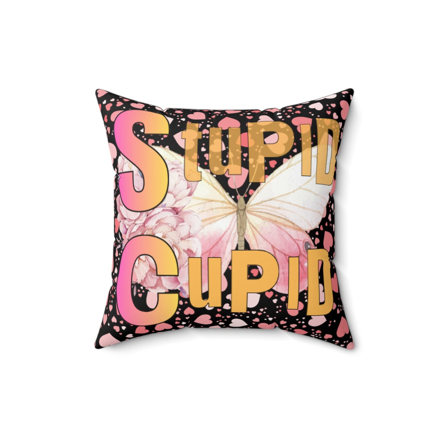 Spun Polyester Square Pillow Stupid Cupid Transformation Butterfly