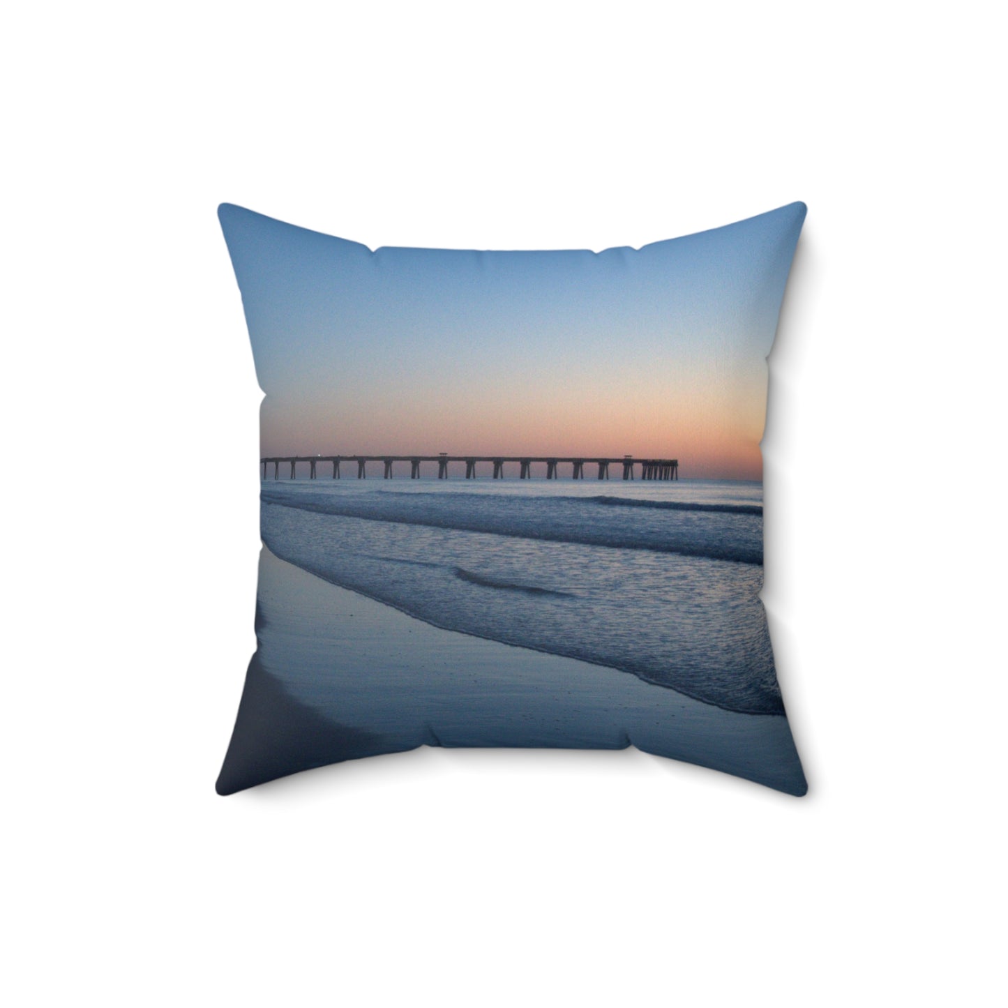 Spun Polyester Square Pillow -Blue hour at the pier