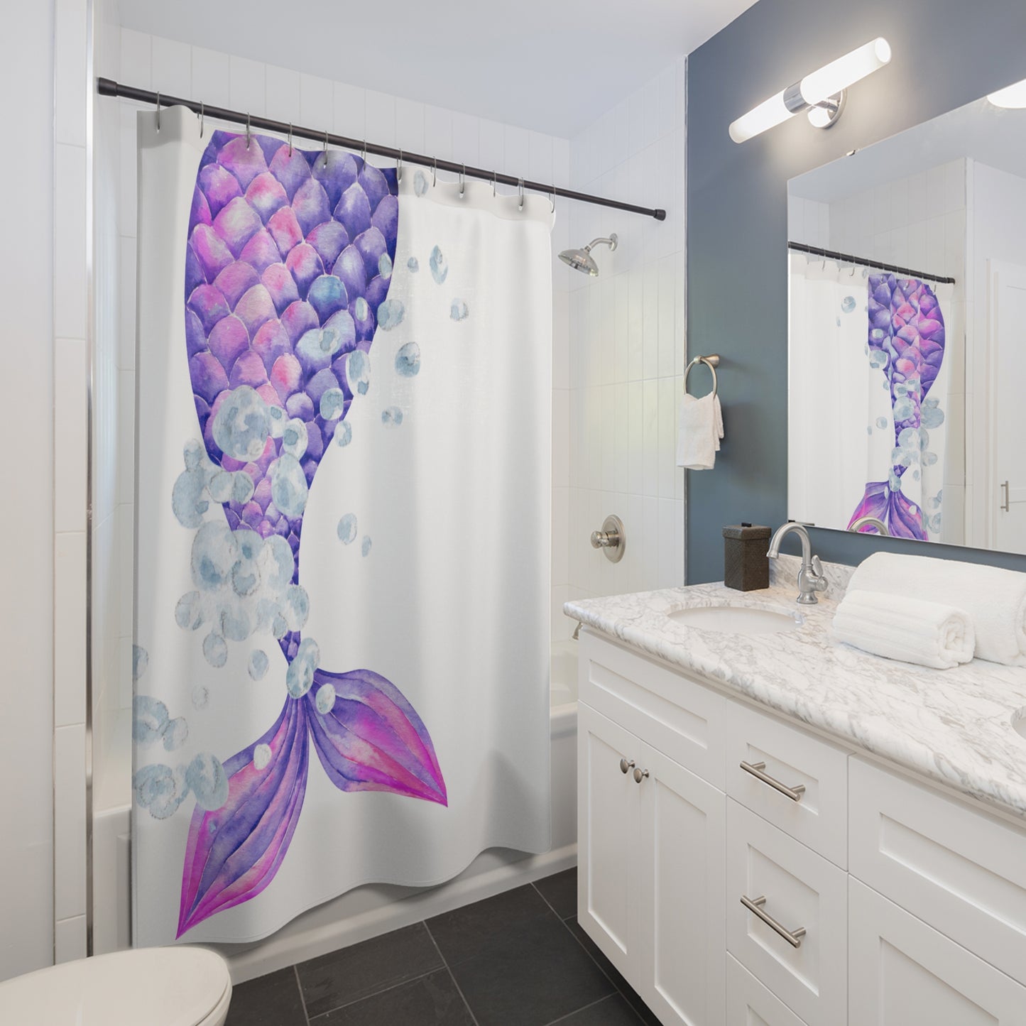 Shower Curtain - Mermaid Tail and Bubbles