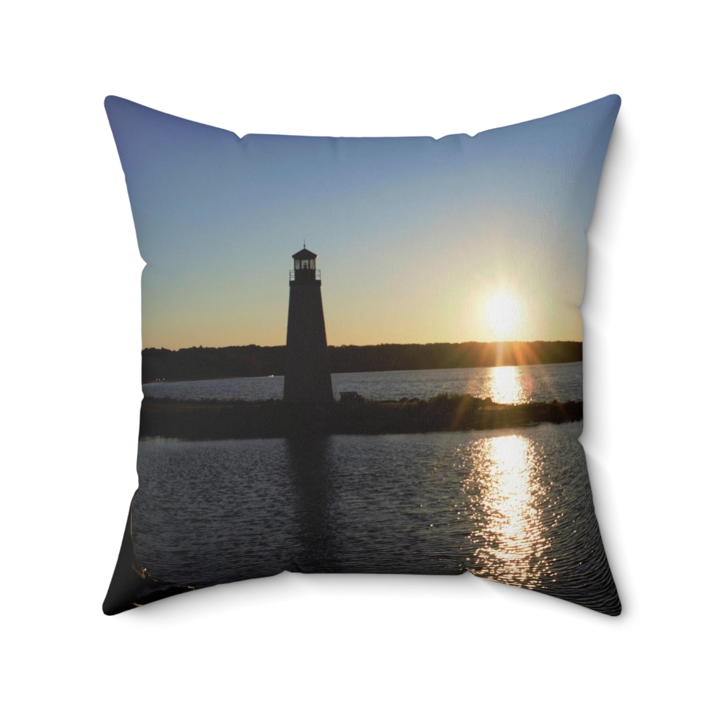 Spun Polyester Square Pillow Sunset at the Light House