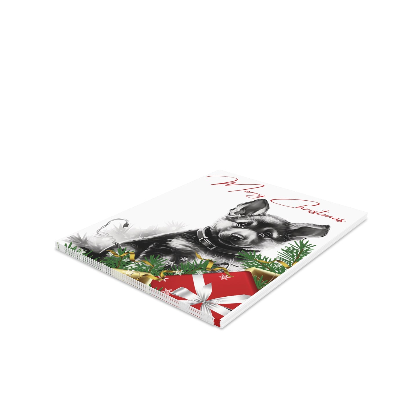 Greeting cards (8, 16, and 24 pcs) German Sheppard Christmas Puppy