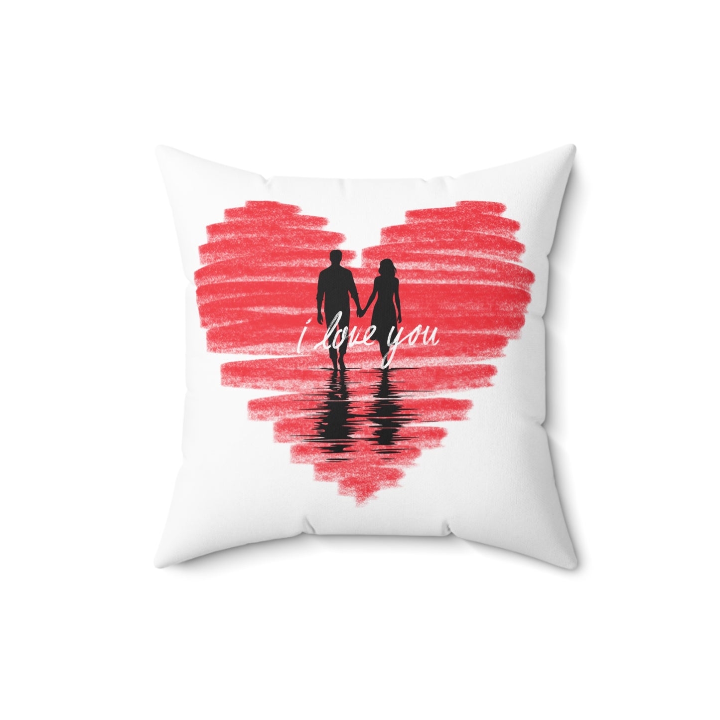 Spun Polyester Square Pillow I love you Heart with couple