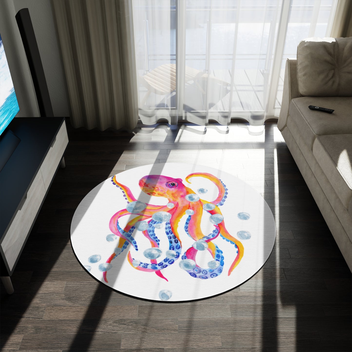 Round Rug - Octopus and Bubbles