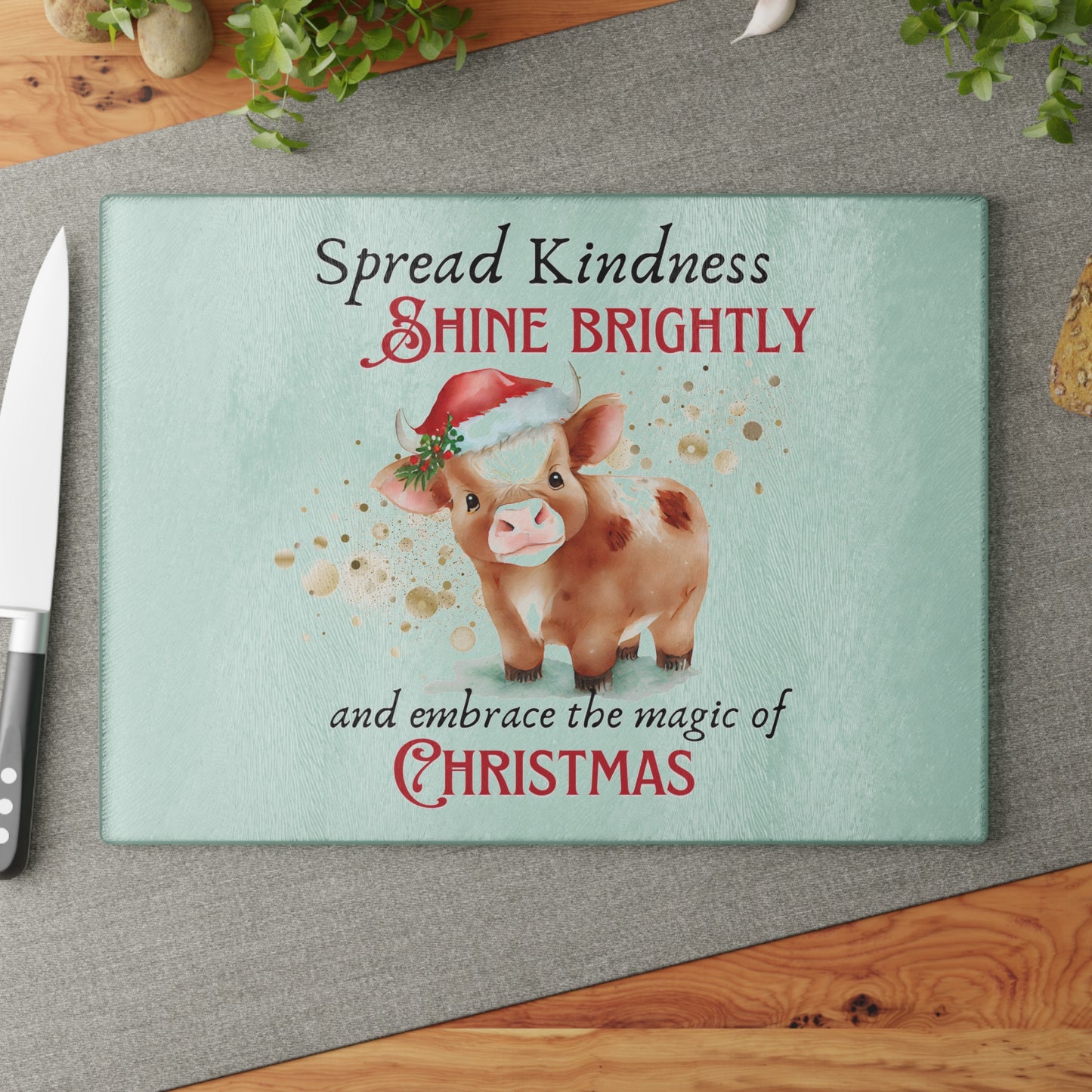 Glass Cutting Board - Magic of Christmas Baby Cow