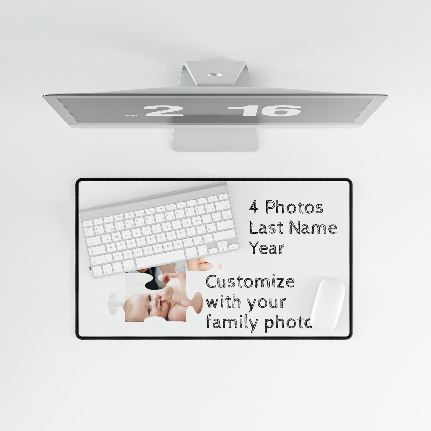 Desk Mat - Personalize with 4 photos, last name, and year
