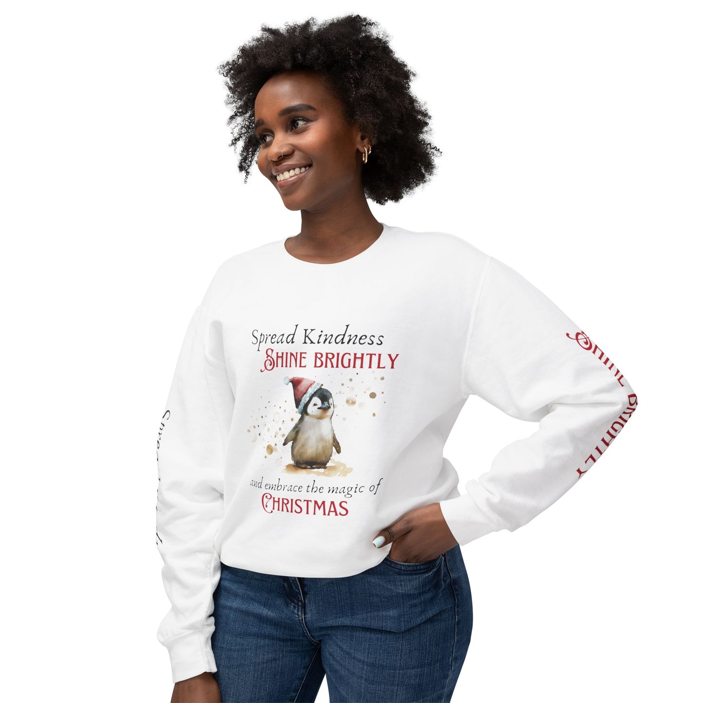 Unisex Lightweight Crewneck Sweatshirt - Spread Kindness, Shine Brightly Penguin