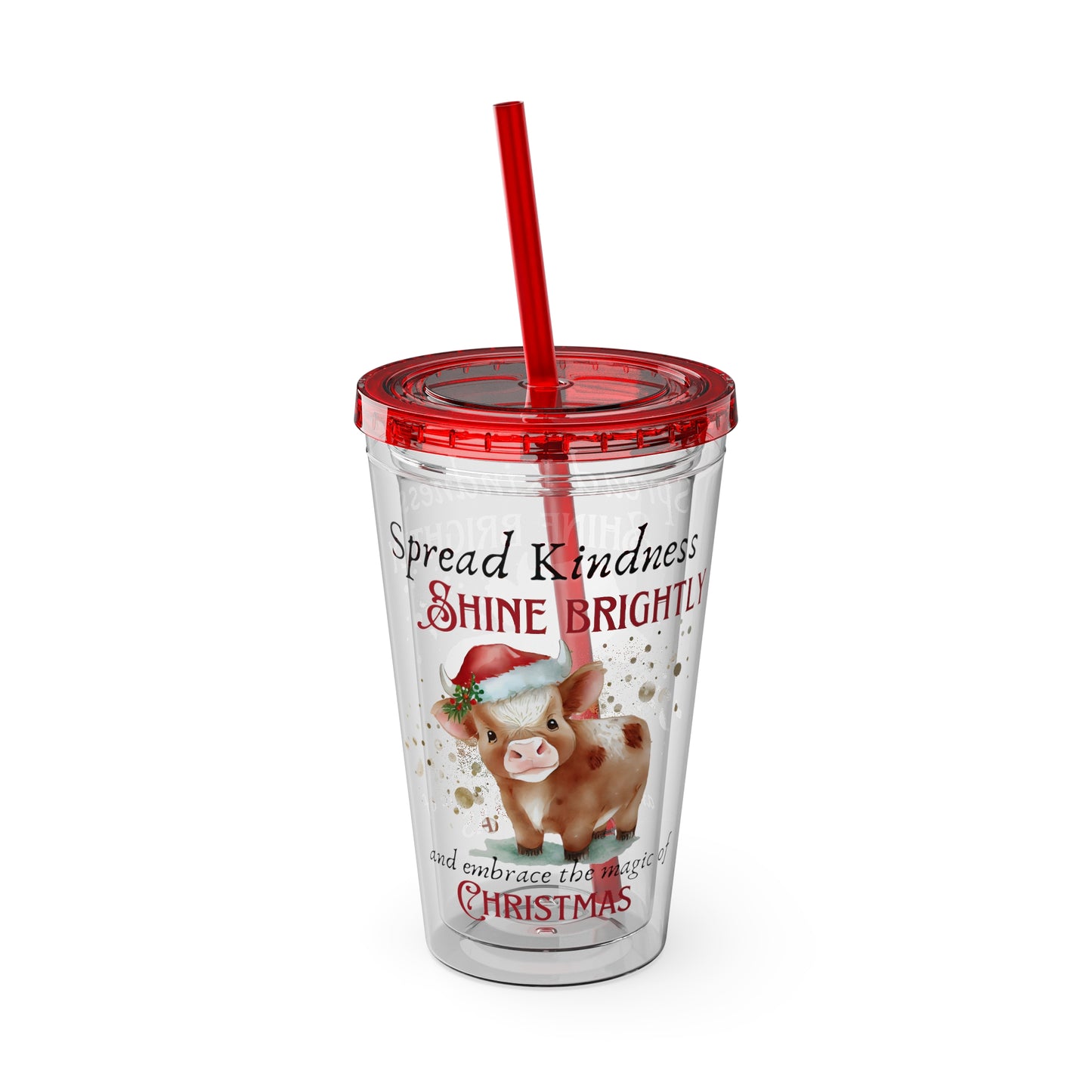 Clear Tumbler with color-matching lid and straw, 16oz - Magic of Christmas - Baby Cow