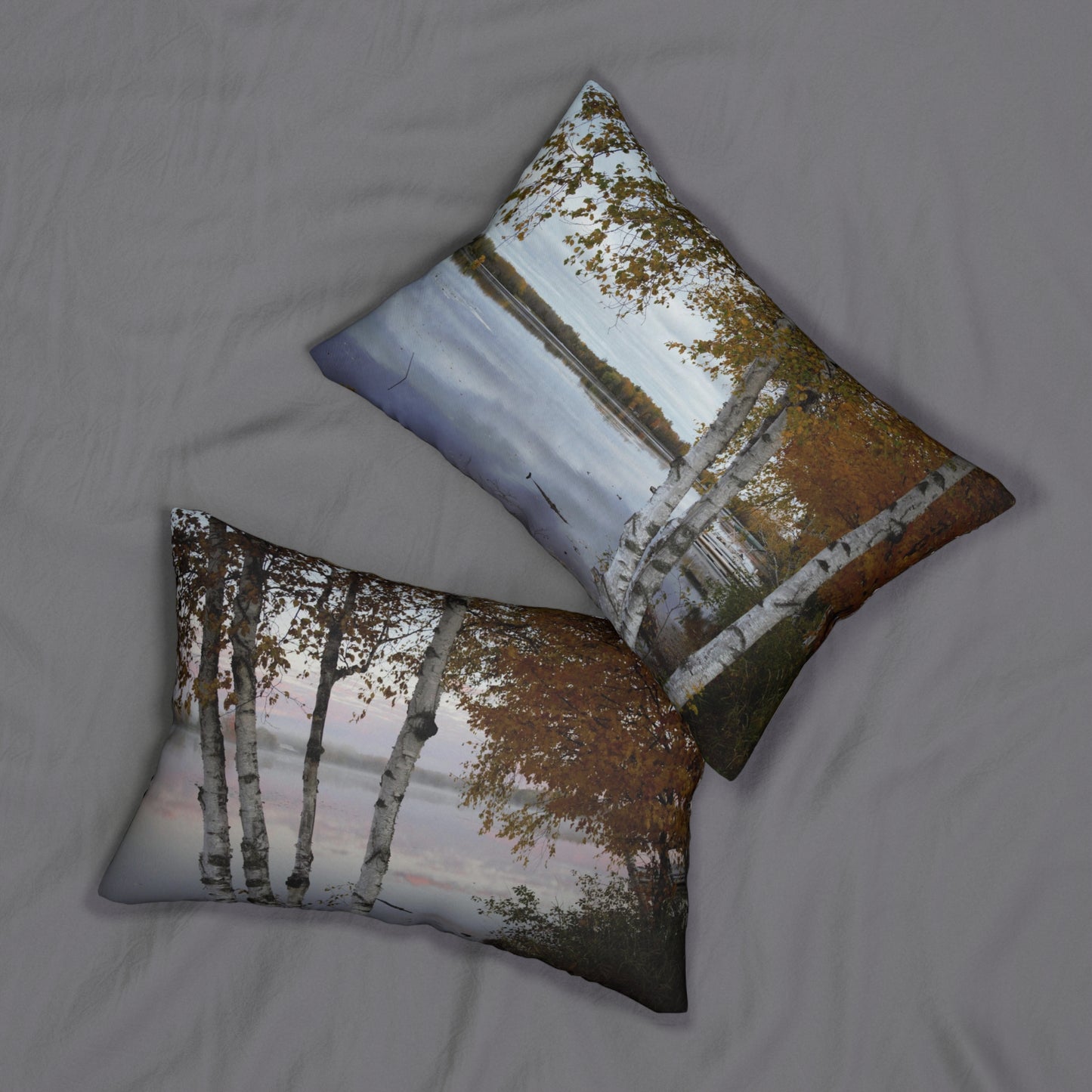 Spun Polyester Lumbar Pillow Birch by the river