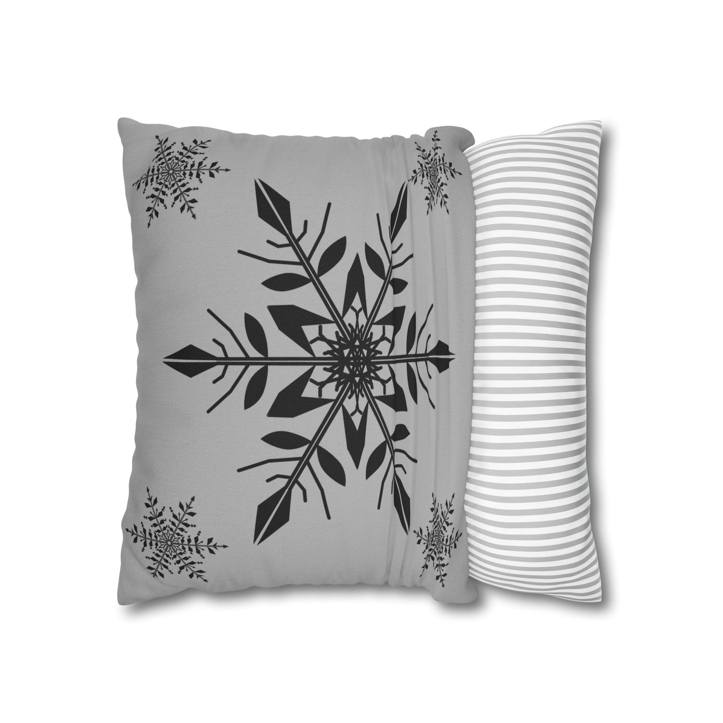 Spun Polyester Square Pillowcase - SNOWFLAKES GREY