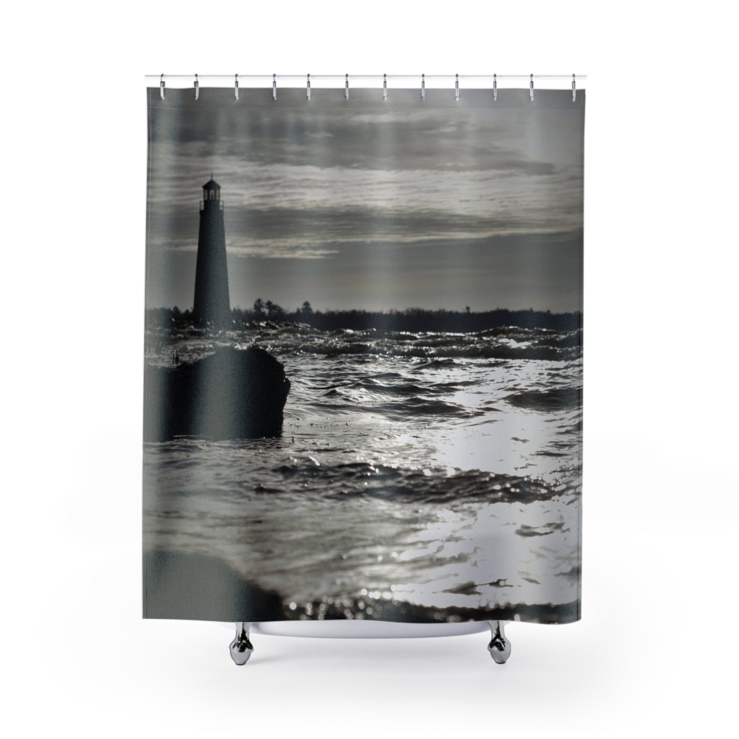 Shower Curtain Winter Light House
