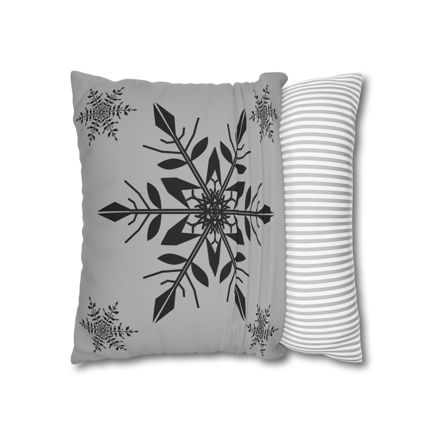 Spun Polyester Square Pillowcase - SNOWFLAKES GREY