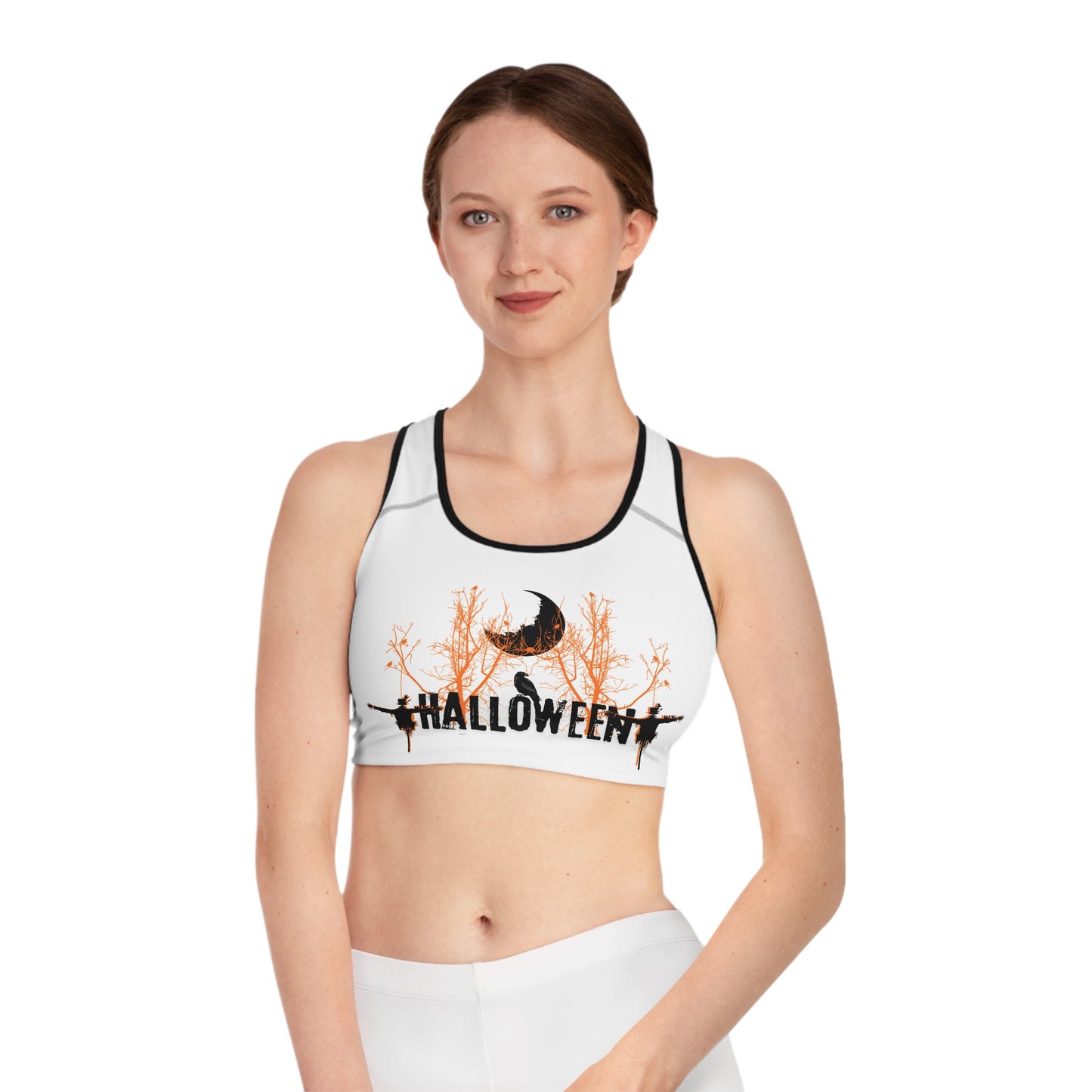 Scarecrow Chic Halloween Sports Bra – Spooky Meets Sporty