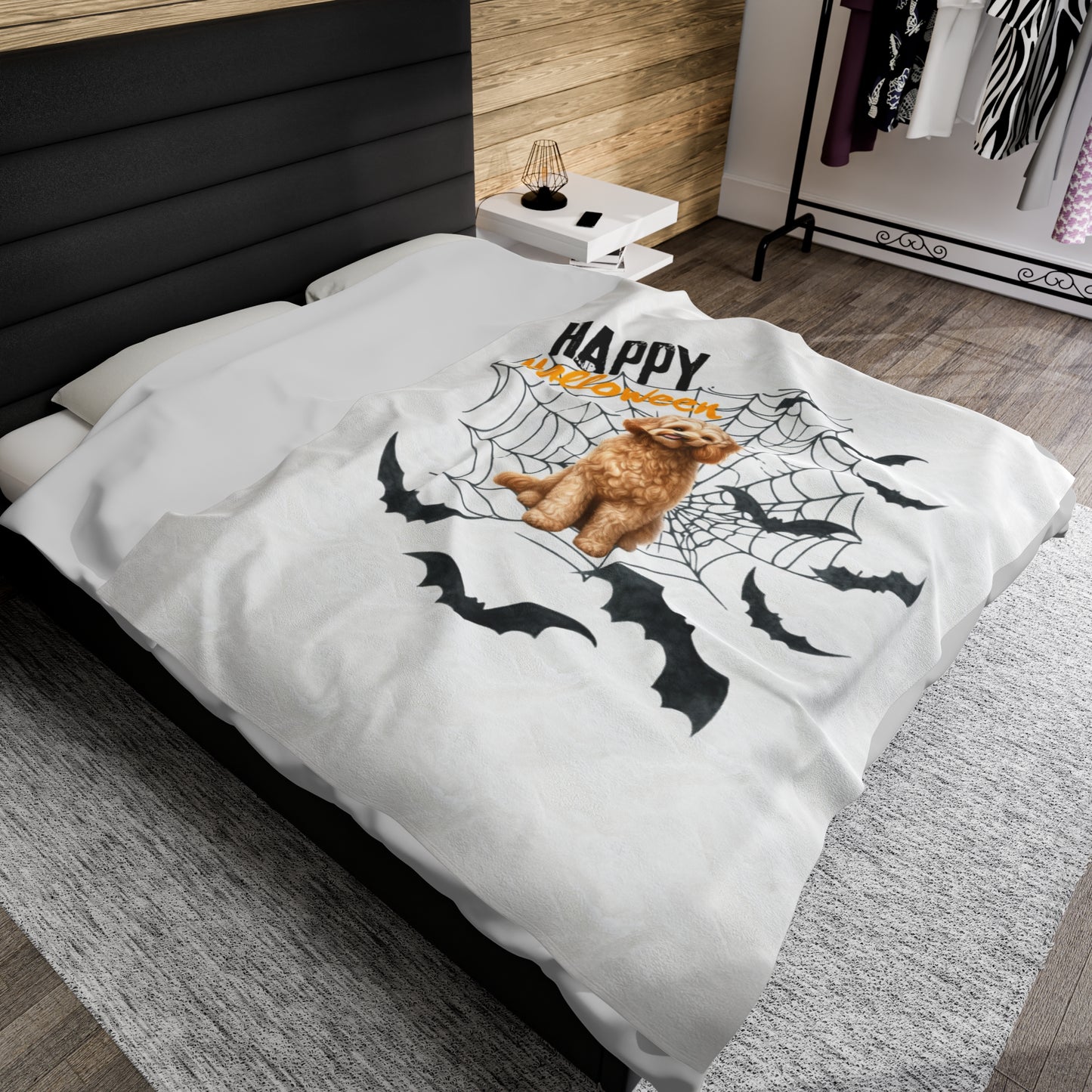 Velveteen Plush Blanket - Labradoodle Halloween