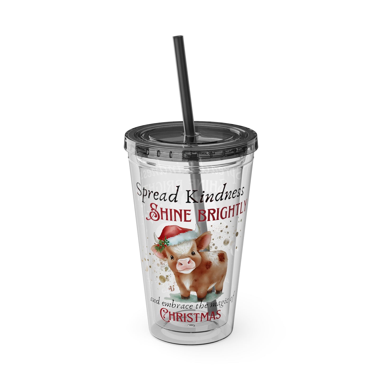 Clear Tumbler with color-matching lid and straw, 16oz - Magic of Christmas - Baby Cow