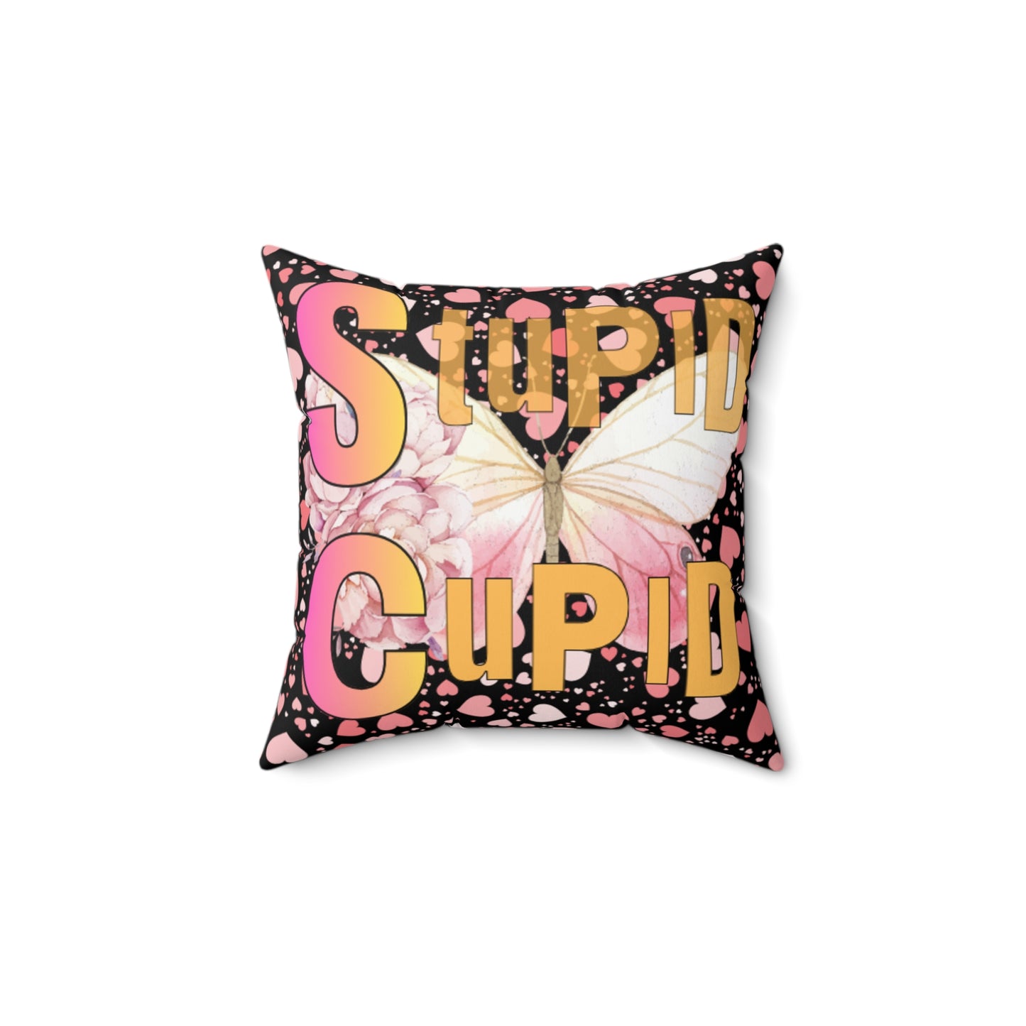Spun Polyester Square Pillow Stupid Cupid Transformation Butterfly