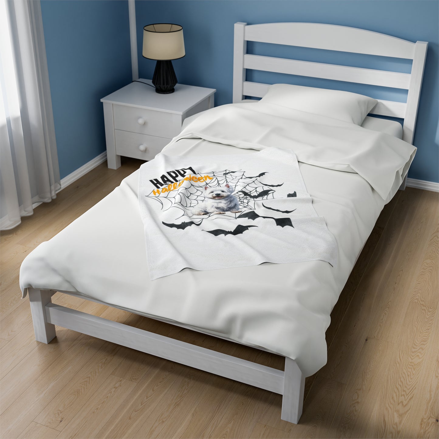 Velveteen Plush Blanket - White Terrier Halloween