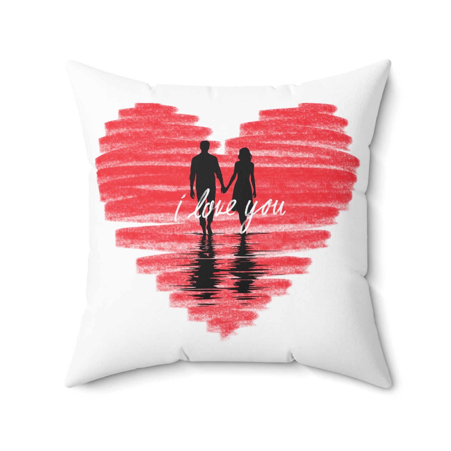 Spun Polyester Square Pillow I love you Heart with couple