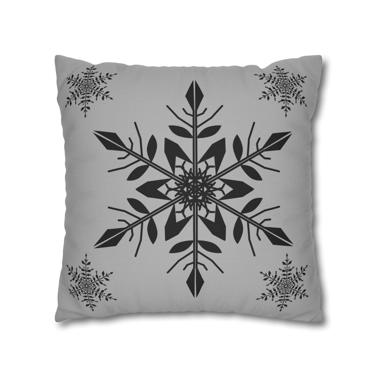 Spun Polyester Square Pillowcase - SNOWFLAKES GREY