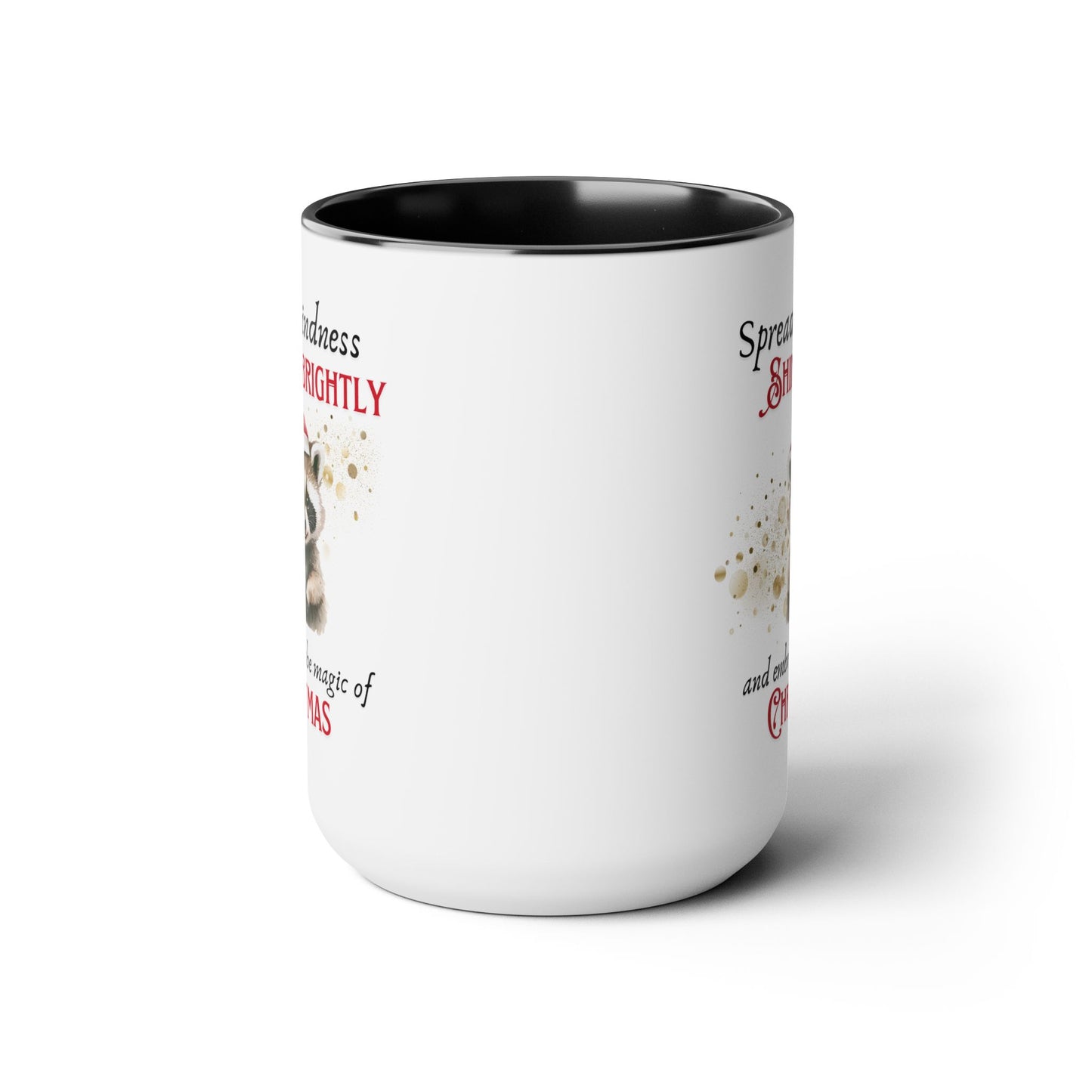 Two-Tone Coffee Mugs, 15oz - Magic of Christmas Raccoon