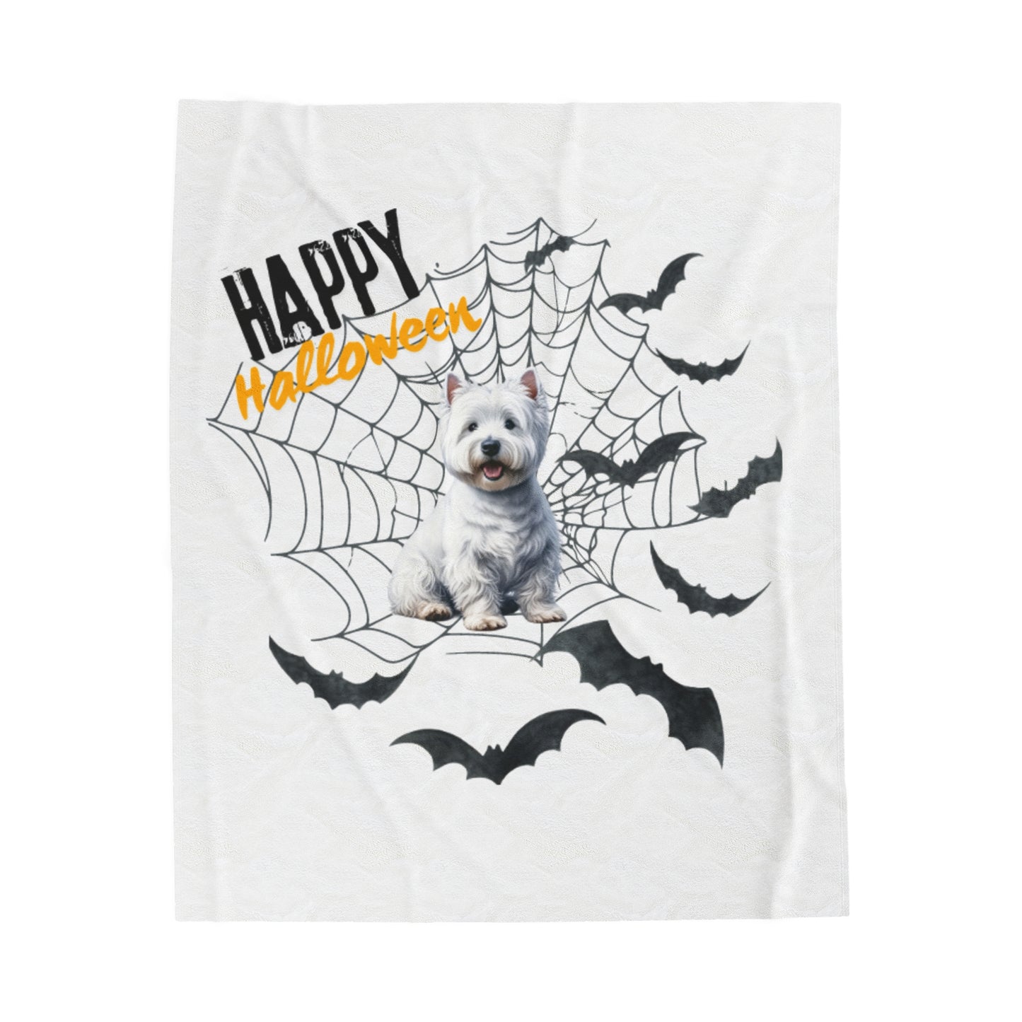Velveteen Plush Blanket - White Terrier Halloween