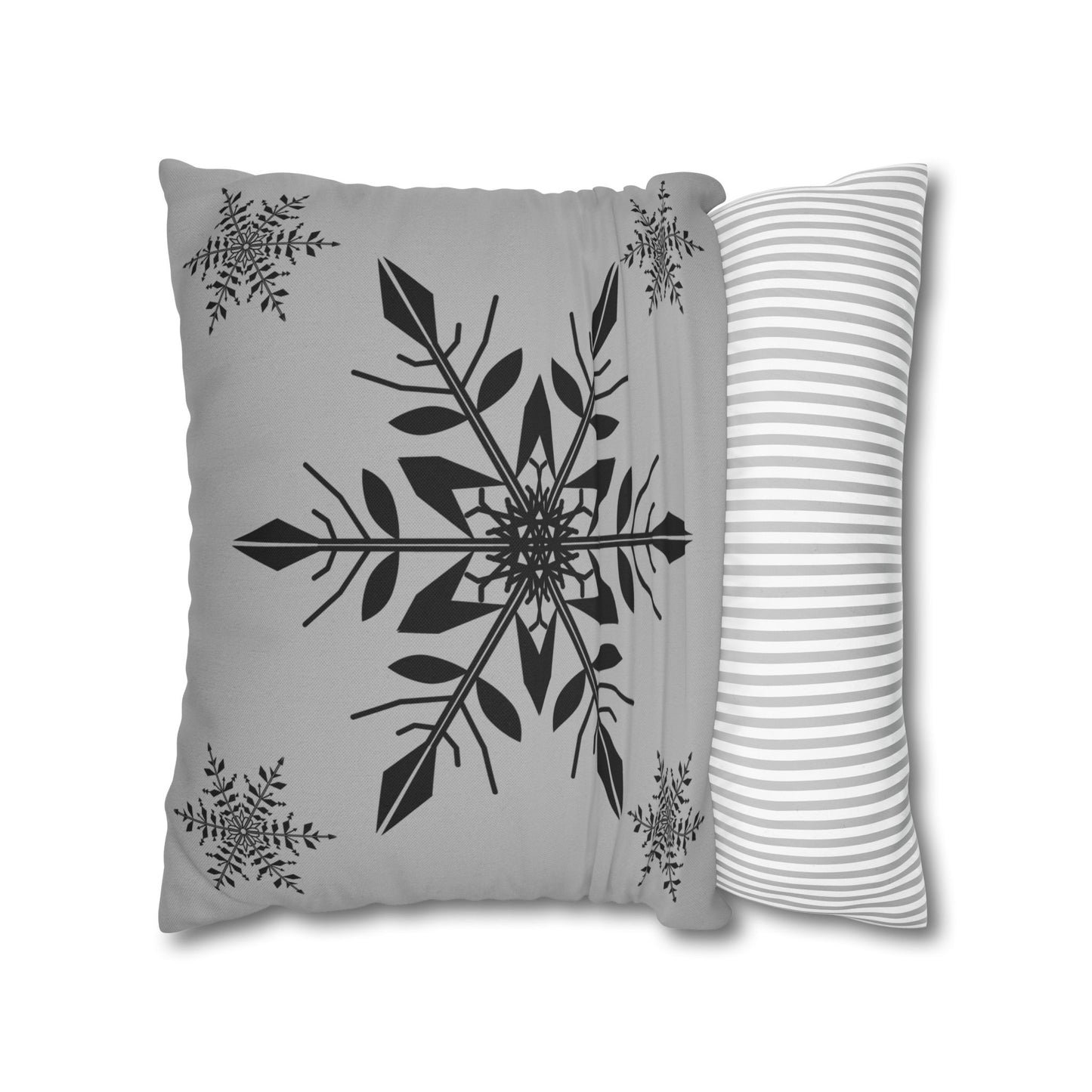 Spun Polyester Square Pillowcase - SNOWFLAKES GREY