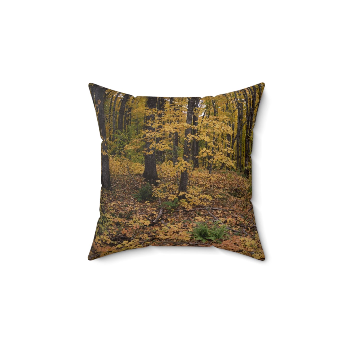Spun Polyester Square Pillow Fall walk in the woods