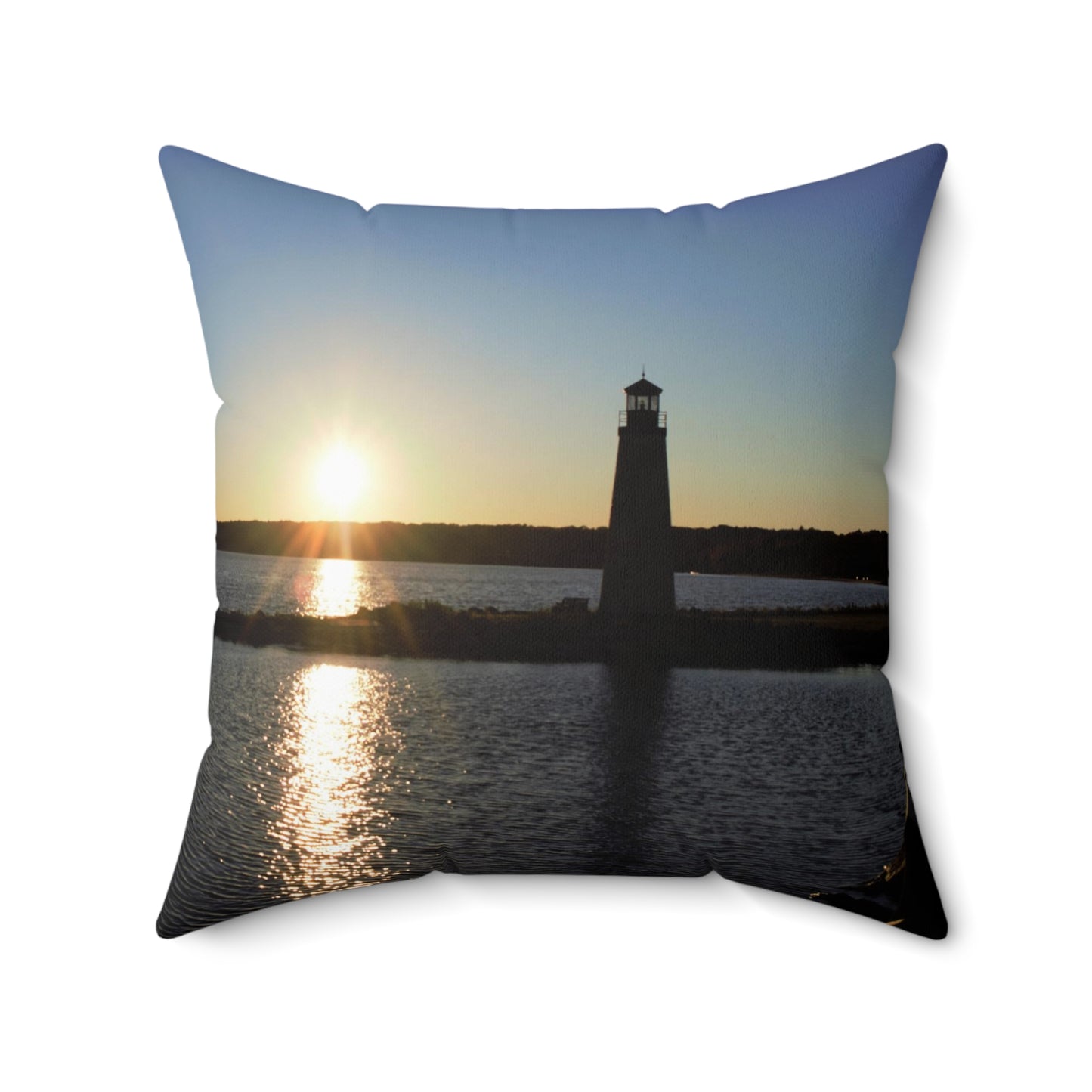 Spun Polyester Square Pillow Sunset at the Light House