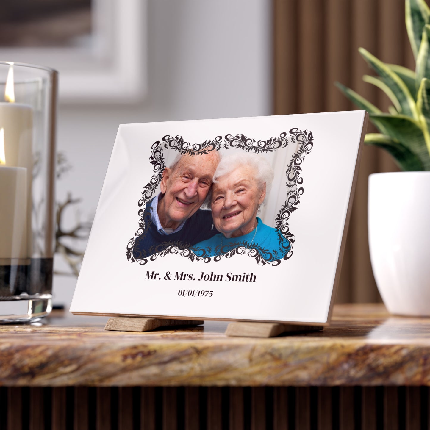 Personalized Ceramic Photo Tile - Anniversary Gifts with name and date