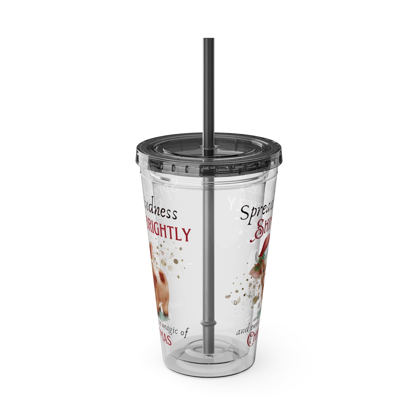 Clear Tumbler with color-matching lid and straw, 16oz - Magic of Christmas - Baby Cow