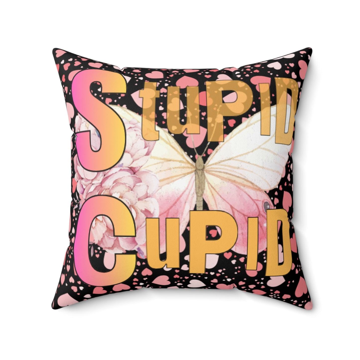 Spun Polyester Square Pillow Stupid Cupid Transformation Butterfly