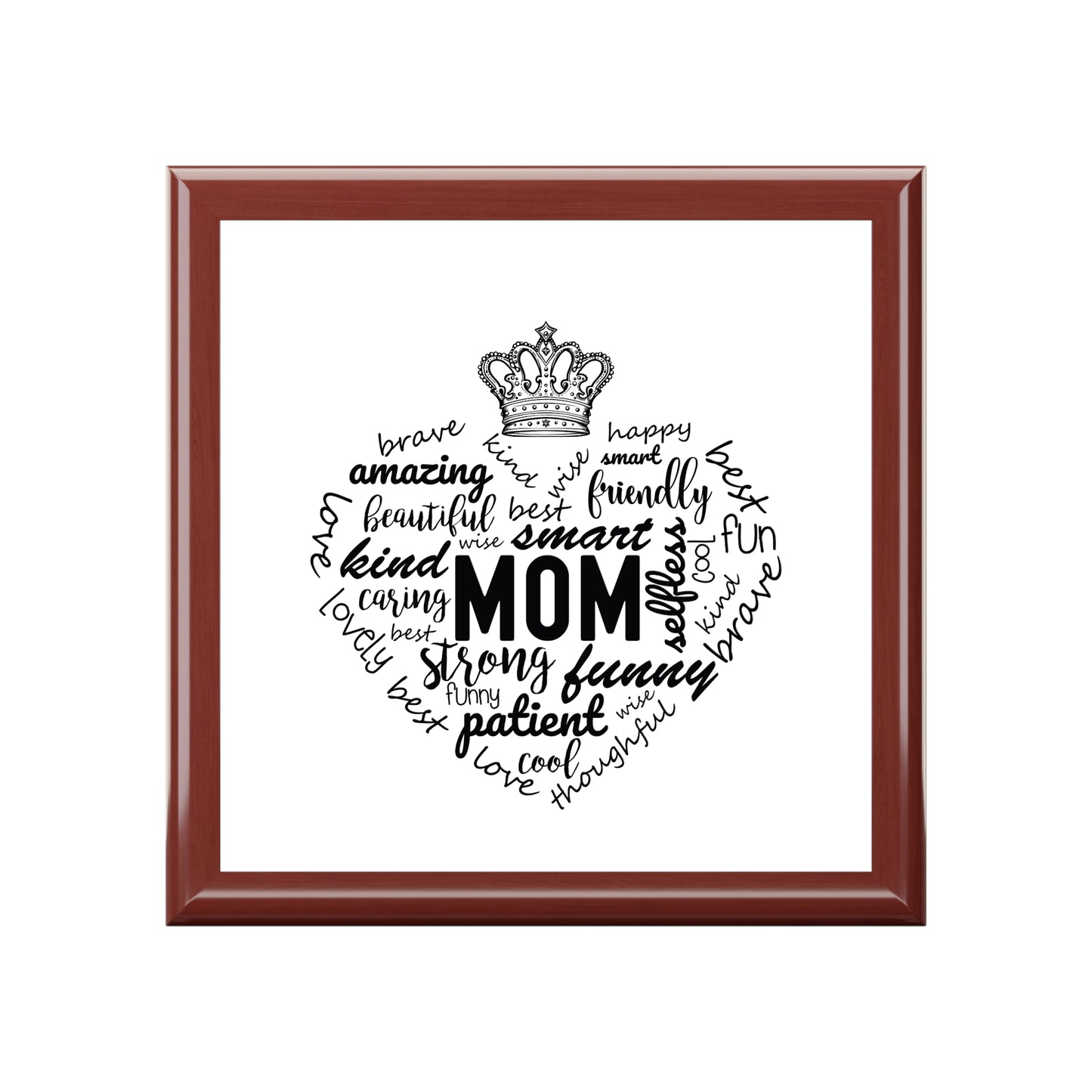 MOM Appreciation Jewelry Box – White Ceramic Affirmations for Mom in a heart shape and crown for the queen she is.