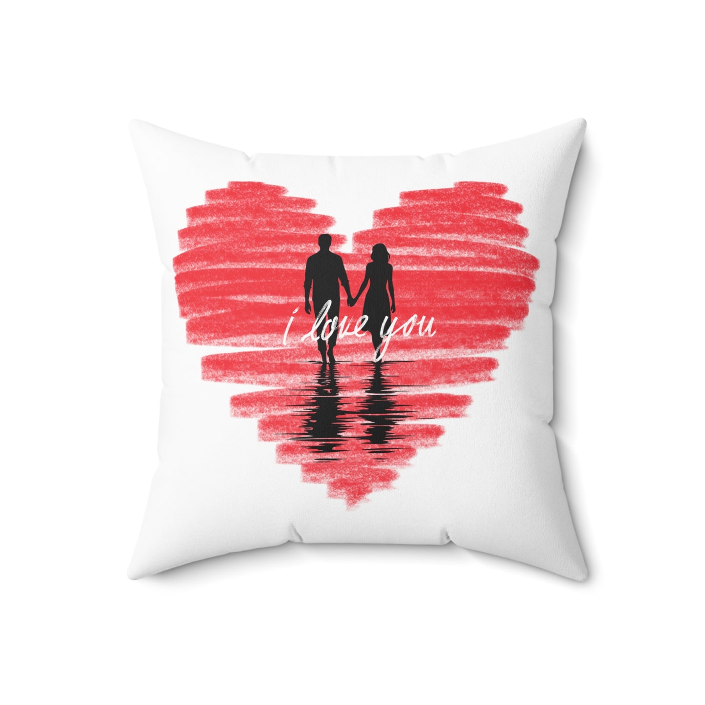 Spun Polyester Square Pillow I love you Heart with couple