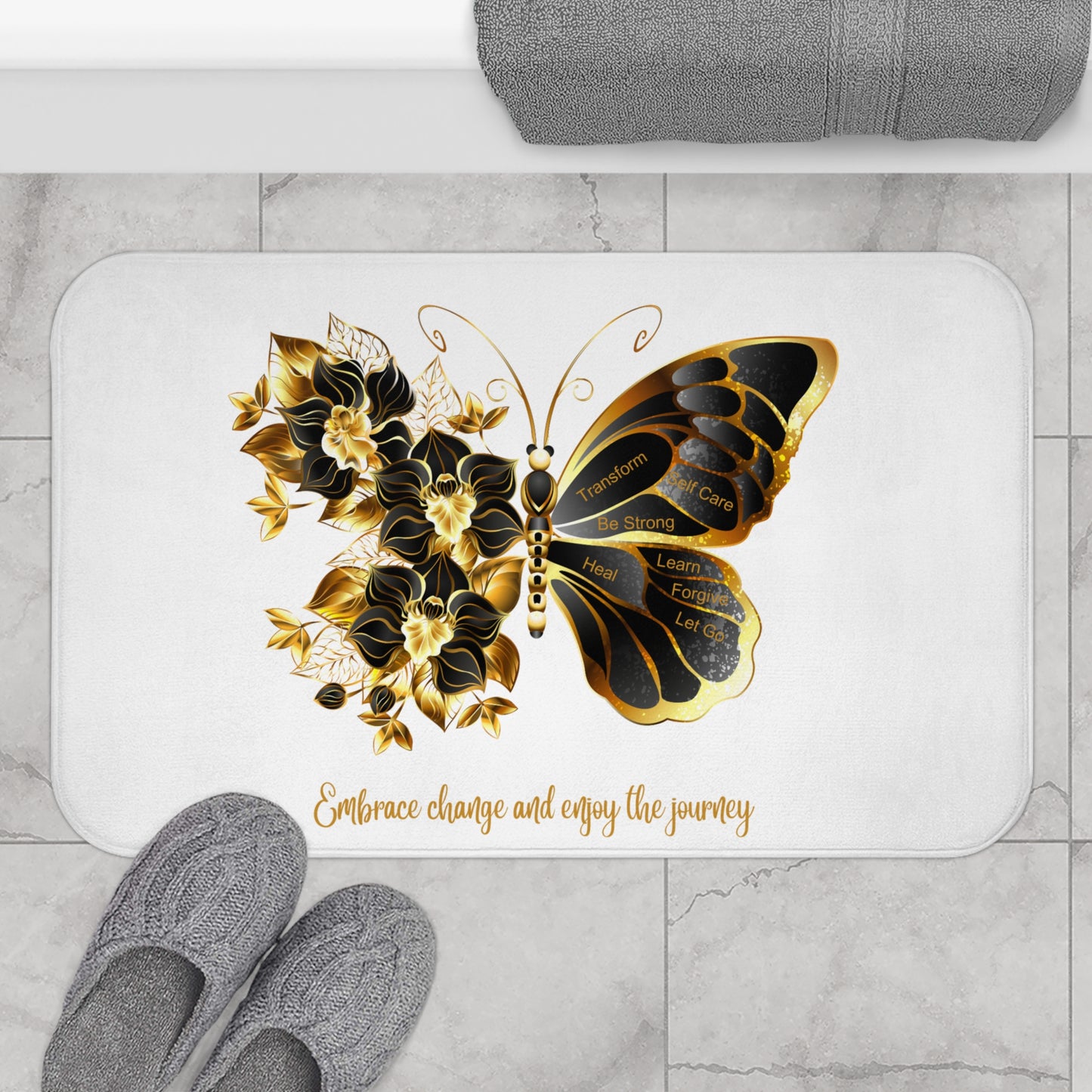 Bath Mat Millennial - Embrace the change Golden Butterfly