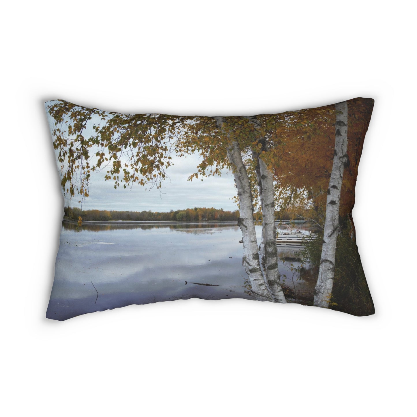 Spun Polyester Lumbar Pillow Birch by the river
